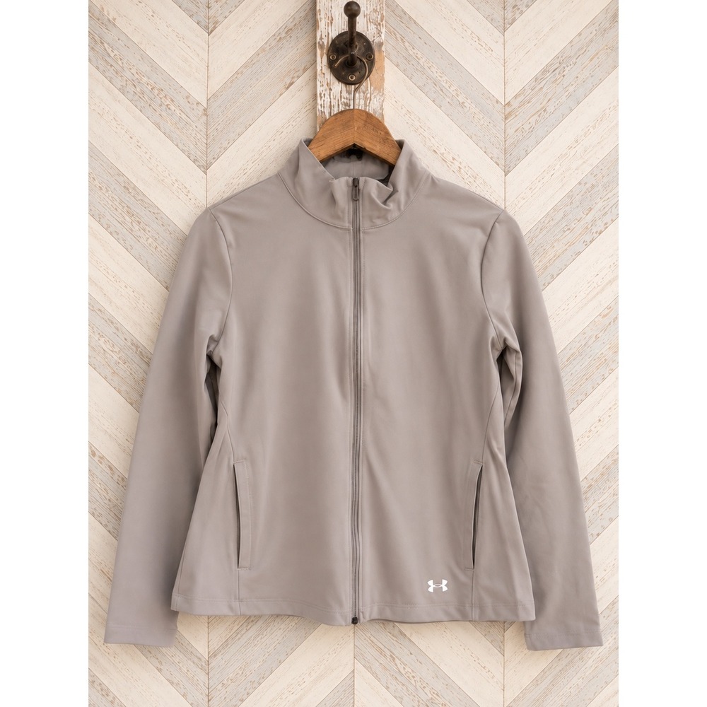 Under Armour Pale Lavender Gray Full Zip Mock Neck Fitted Athletic Jacket XL EUC